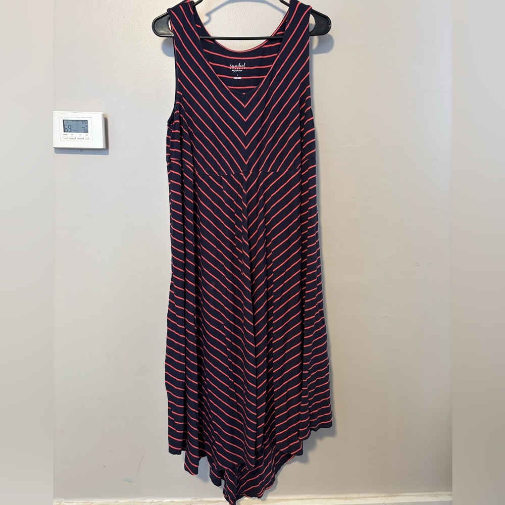 Isabel Maternity by Ingrid & Isabel Navy and Coral Striped Midi Dress